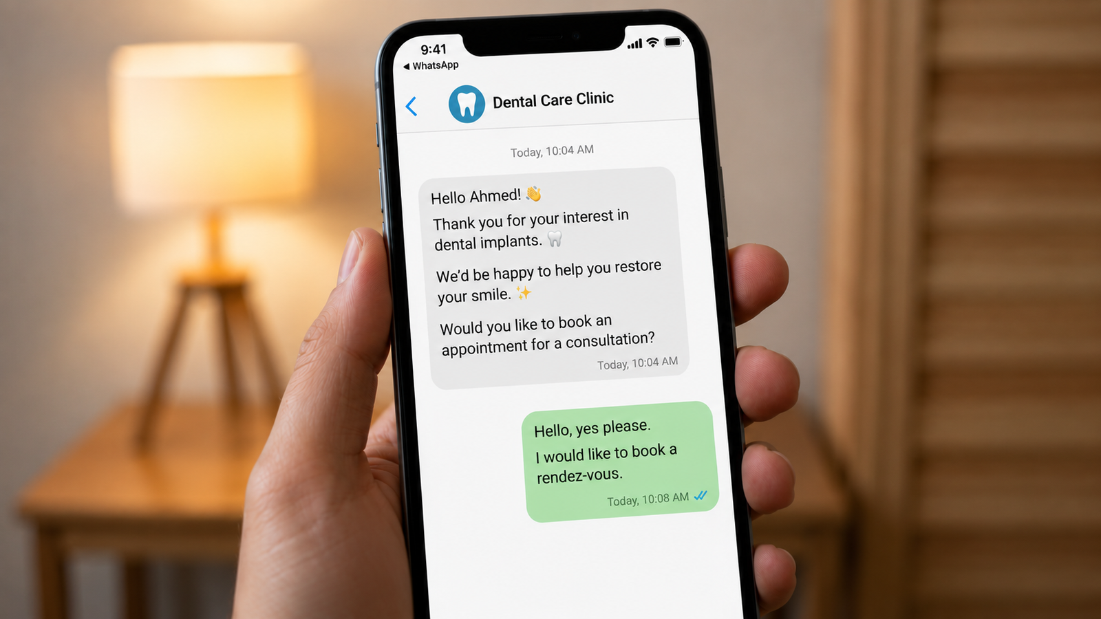 Message WhatsApp automatique envoyé au lead